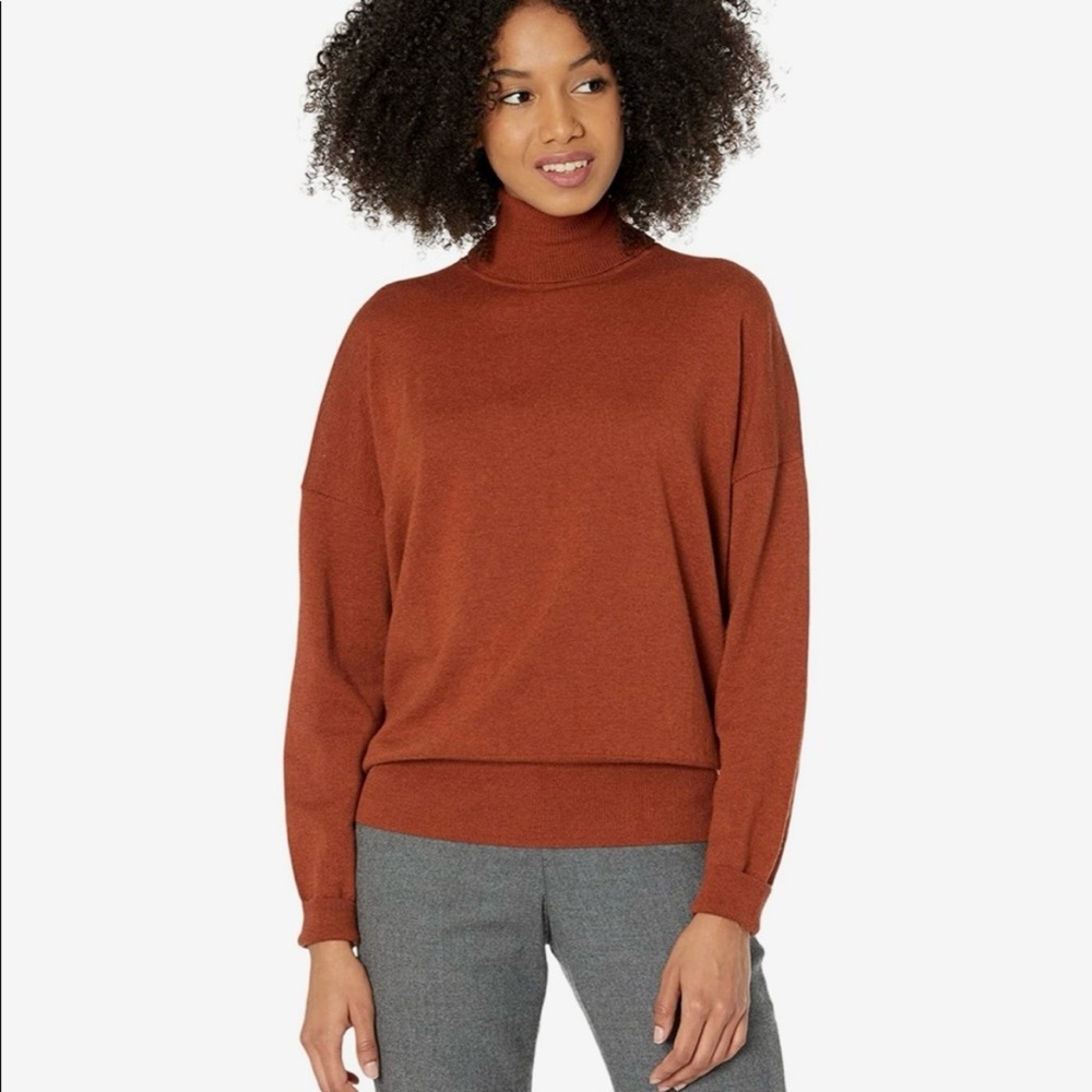 MADEWELL Brookhaven Turtleneck Wool Blend Sweater Rust Brown